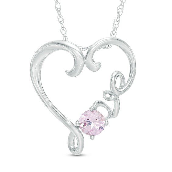 5.0mm Lab-Created Pink Sapphire Heart with "Love" Pendant in Sterling Silver