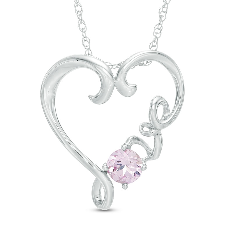 5.0mm Lab-Created Pink Sapphire Heart with "Love" Pendant in Sterling Silver|Peoples Jewellers