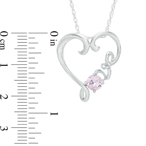 5.0mm Lab-Created Pink Sapphire Heart with "Love" Pendant in Sterling Silver