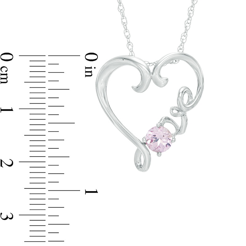 5.0mm Lab-Created Pink Sapphire Heart with "Love" Pendant in Sterling Silver|Peoples Jewellers