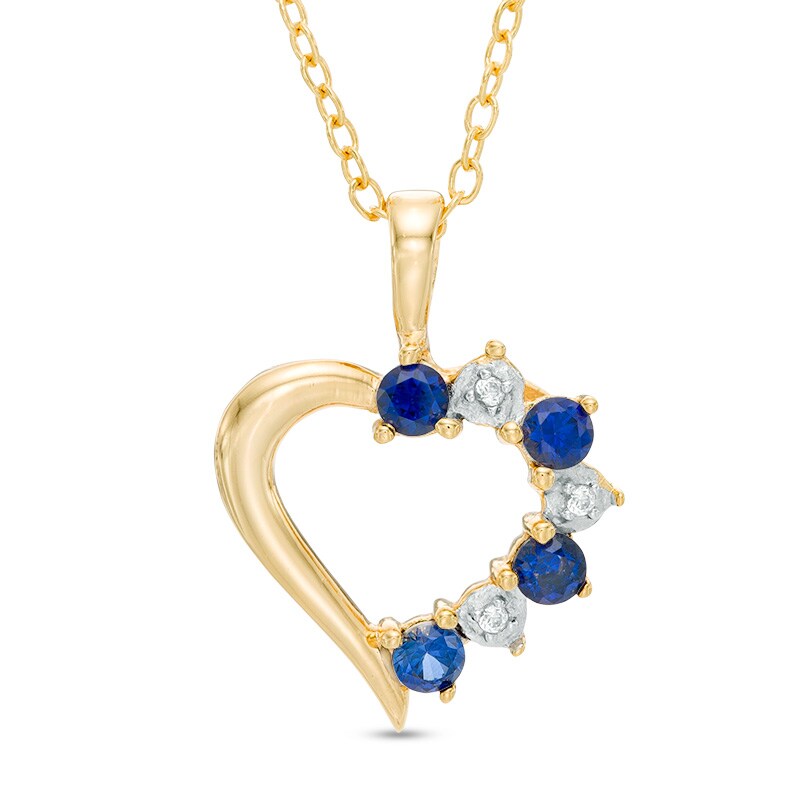 Lab-Created Blue and White Sapphire Heart Pendant in Sterling Silver with 18K Gold Plate|Peoples Jewellers