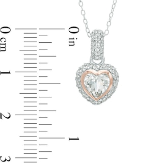 Heart-Shaped Lab-Created White Sapphire Frame Pendant and Earrings Set in Sterling Silver and 18K Rose Gold Plate