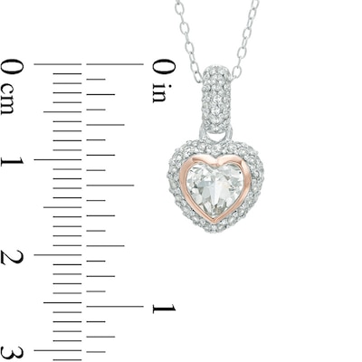 Heart-Shaped Lab-Created White Sapphire Frame Pendant and Earrings Set in Sterling Silver and 18K Rose Gold Plate