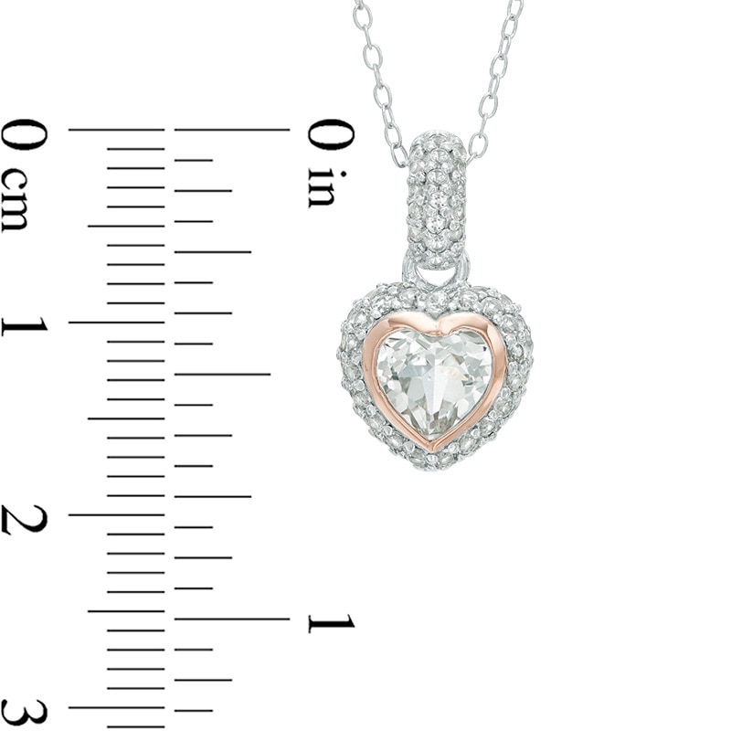 Heart-Shaped Lab-Created White Sapphire Frame Pendant and Earrings Set in Sterling Silver and 18K Rose Gold Plate