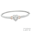 Unstoppable Love™ 6.0mm Lab-Created White Sapphire Heart Frame Bangle in Sterling Silver and 14K Rose Gold Plate