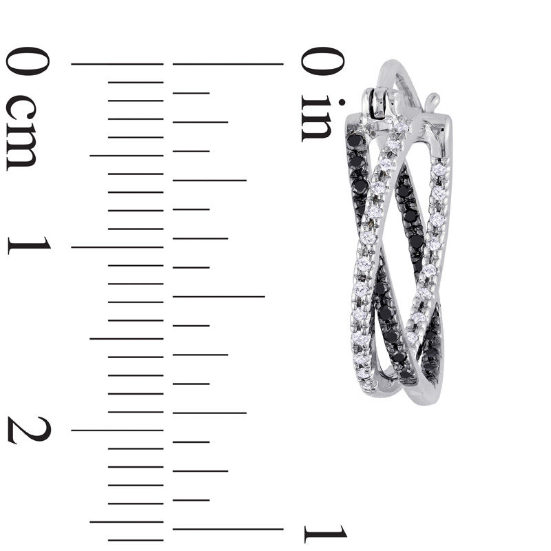 0.27 CT. T.W. Enhanced Black and White Diamond Crossover Hoop Earrings in Sterling Silver