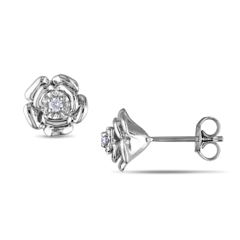 0.06 CT. T.W. Diamond Solitaire Rose Stud Earrings in Sterling Silver|Peoples Jewellers