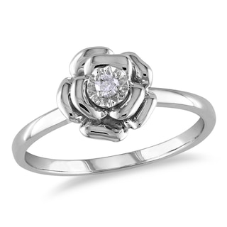 Diamond Accent Solitaire Rose Ring in Sterling Silver