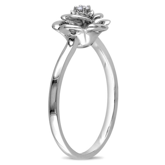 Diamond Accent Solitaire Rose Ring in Sterling Silver