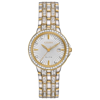 Ladies' Citizen Eco-Drive® Silhouette Crystal Two-Tone Watch with White Dial (Model: EW2344-57A)