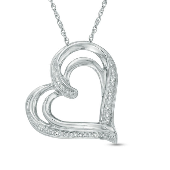 Diamond Accent Tilted Heart Pendant in Sterling Silver