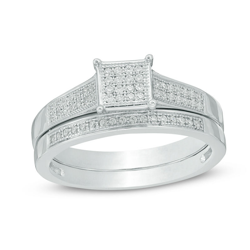 0.23 CT. T.W. Square Composite Diamond Bridal Set in 10K White Gold|Peoples Jewellers