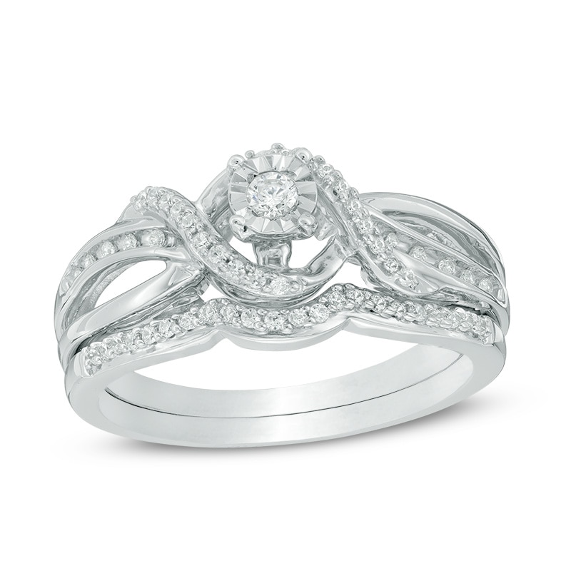 0.23 CT. T.W. Diamond Twist Crossover Bridal Set in Sterling Silver|Peoples Jewellers