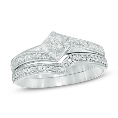 0.10 CT. T.W. Diamond Bypass Bridal Set in Sterling Silver