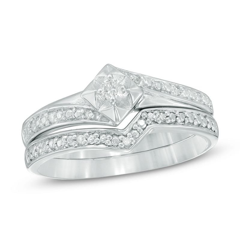 0.10 CT. T.W. Diamond Bypass Bridal Set in Sterling Silver|Peoples Jewellers
