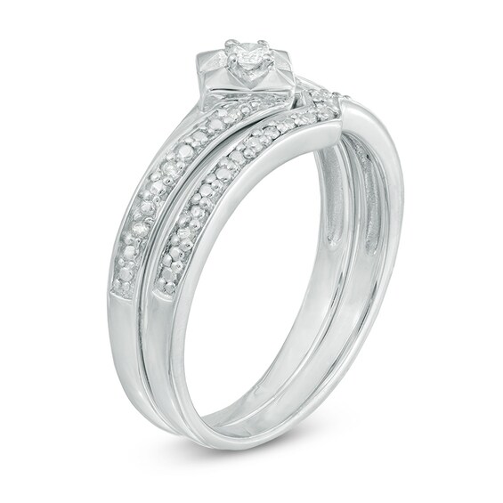 0.10 CT. T.W. Diamond Bypass Bridal Set in Sterling Silver