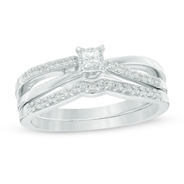 0.23 CT. T.W. Princess-Cut Diamond Crossover Bridal Set in 10K White Gold