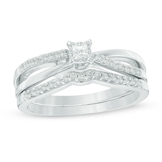 0.23 CT. T.W. Princess-Cut Diamond Crossover Bridal Set in 10K White Gold