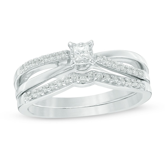 0.23 CT. T.W. Princess-Cut Diamond Crossover Bridal Set in 10K White Gold