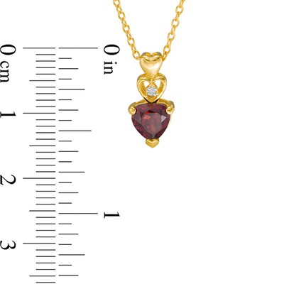 6.0mm Heart-Shaped Garnet and Diamond Accent Linear Triple Heart Pendant in 10K Gold