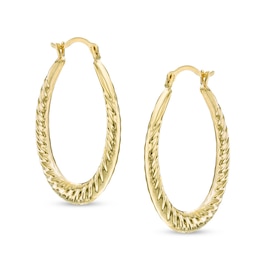 Ribbed Oval Hoop Earrings in Hollow 14K Gold