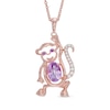 Oval Rose de France Amethyst and Lab-Created White Sapphire Monkey Pendant in Sterling Silver with 14K Rose Gold Plate