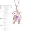 Oval Rose de France Amethyst and Lab-Created White Sapphire Monkey Pendant in Sterling Silver with 14K Rose Gold Plate