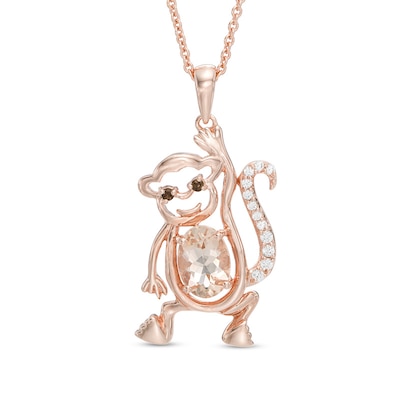 Oval Morganite, Smoky Quartz and Lab-Created White Sapphire Monkey Pendant in Sterling Silver with 14K Rose Gold Plate