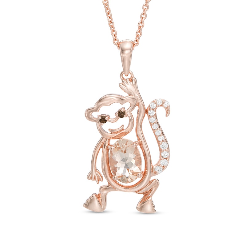 Oval Morganite, Smoky Quartz and Lab-Created White Sapphire Monkey Pendant in Sterling Silver with 14K Rose Gold Plate|Peoples Jewellers