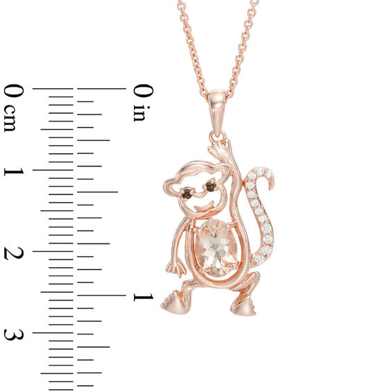 Oval Morganite, Smoky Quartz and Lab-Created White Sapphire Monkey Pendant in Sterling Silver with 14K Rose Gold Plate