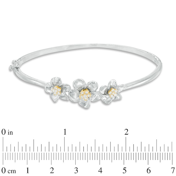 0.15 CT. T.W. Diamond Triple Pinwheel Flower Hinged Bangle in Sterling Silver and 10K Gold