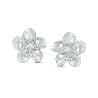 Diamond Accent Pinwheel Flower Stud Earrings in Sterling Silver