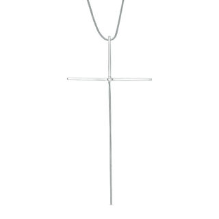 Diamond Accent Elongated Cross Pendant in Sterling Silver - 16"