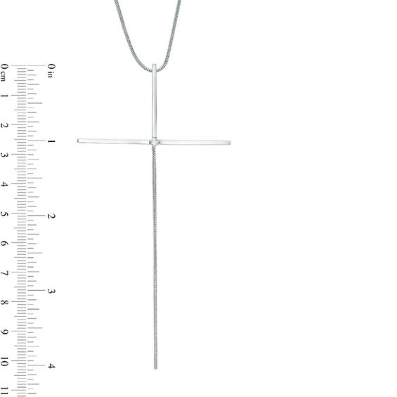 Diamond Accent Elongated Cross Pendant in Sterling Silver - 16"