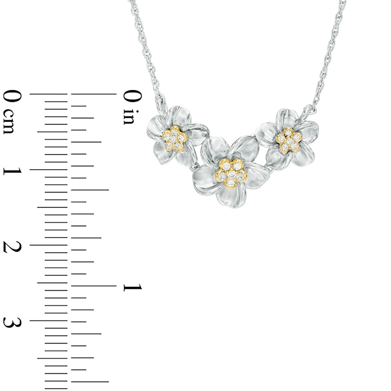 0.15 CT. T.W. Diamond Triple Pinwheel Flower Necklace in Sterling Silver and 10K Gold|Peoples Jewellers