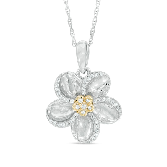 0.15 CT. T.W. Diamond Pinwheel Flower Pendant in Sterling Silver and 10K Gold