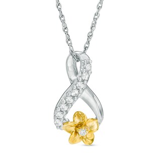 0.15 CT. T.W. Diamond Ribbon Flower Pendant in Sterling Silver and 10K Gold