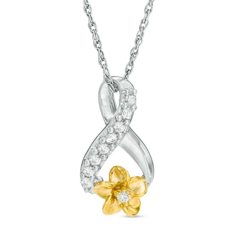 0.15 CT. T.W. Diamond Ribbon Flower Pendant in Sterling Silver and 10K Gold|Peoples Jewellers