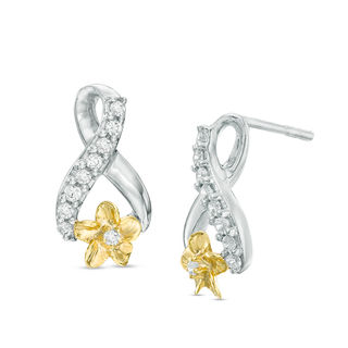 0.23 CT. T.W. Diamond Flower Ribbon Earrings in Sterling Silver and 10K Gold