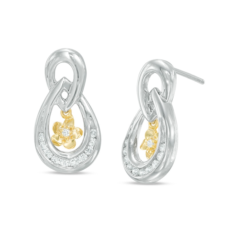 0.30 CT. T.W. Diamond Flower Teardrop Earrings in Sterling Silver and 10K Gold|Peoples Jewellers