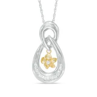 0.18 CT. T.W. Diamond Teardrop Flower Pendant in Sterling Silver and 10K Gold