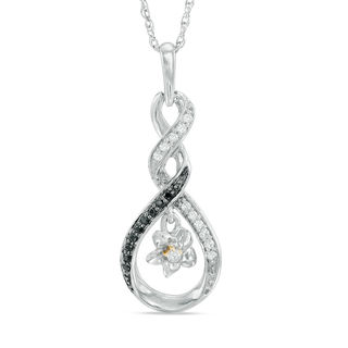 0.11 CT. T.W. Enhanced Black and White Diamond Swirling Infinity Flower Swirl Pendant in Sterling Silver and 10K Gold