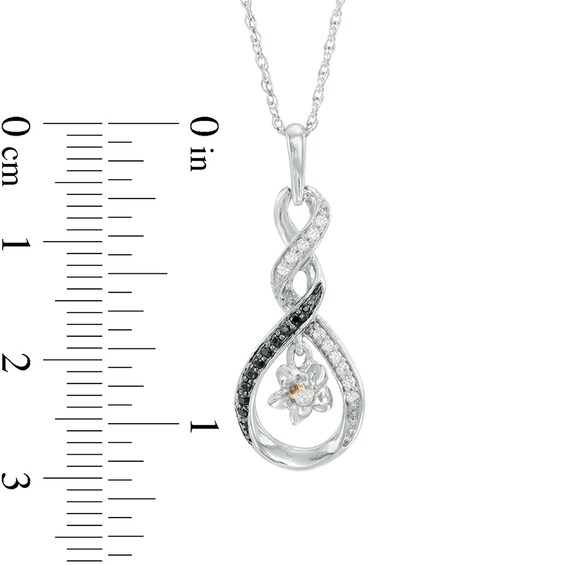 0.11 CT. T.W. Enhanced Black and White Diamond Swirling Infinity Flower Swirl Pendant in Sterling Silver and 10K Gold