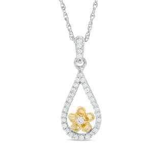 0.15 CT. T.W. Diamond Teardrop Flower Pendant in Sterling Silver and 10K Gold