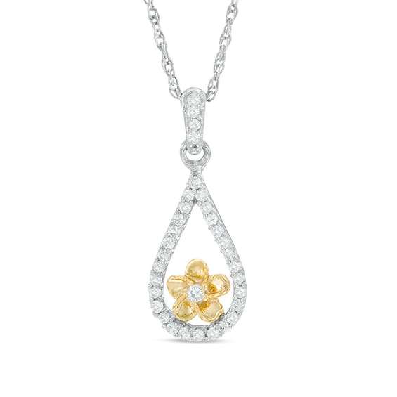 0.15 CT. T.W. Diamond Teardrop Flower Pendant in Sterling Silver and 10K Gold