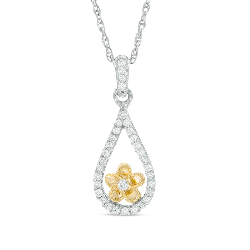 0.15 CT. T.W. Diamond Teardrop Flower Pendant in Sterling Silver and 10K Gold|Peoples Jewellers