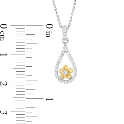 0.15 CT. T.W. Diamond Teardrop Flower Pendant in Sterling Silver and 10K Gold