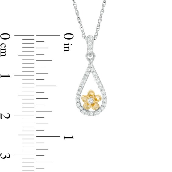 0.15 CT. T.W. Diamond Teardrop Flower Pendant in Sterling Silver and 10K Gold