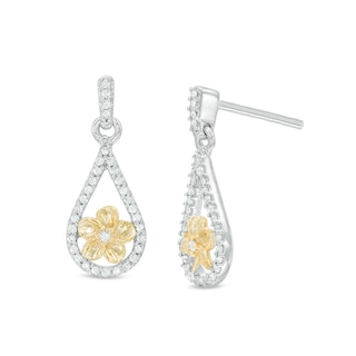 0.18 CT. T.W. Diamond Teardrop Flower Earrings in Sterling Silver and 10K Gold