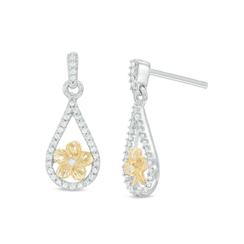 0.18 CT. T.W. Diamond Teardrop Flower Earrings in Sterling Silver and 10K Gold|Peoples Jewellers
